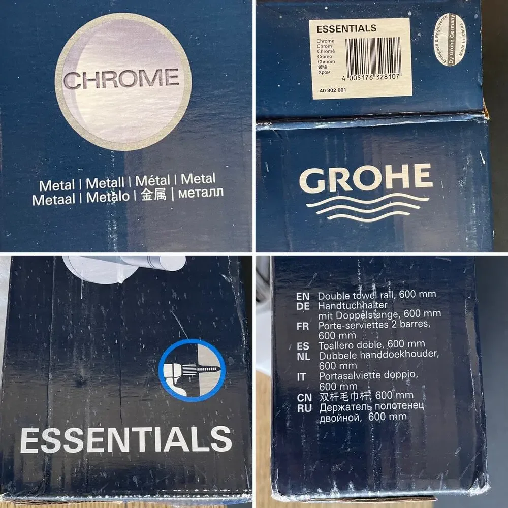 NEW Open Box Grohe Essentials Starlight Double Towel Rail Chrome 600mm